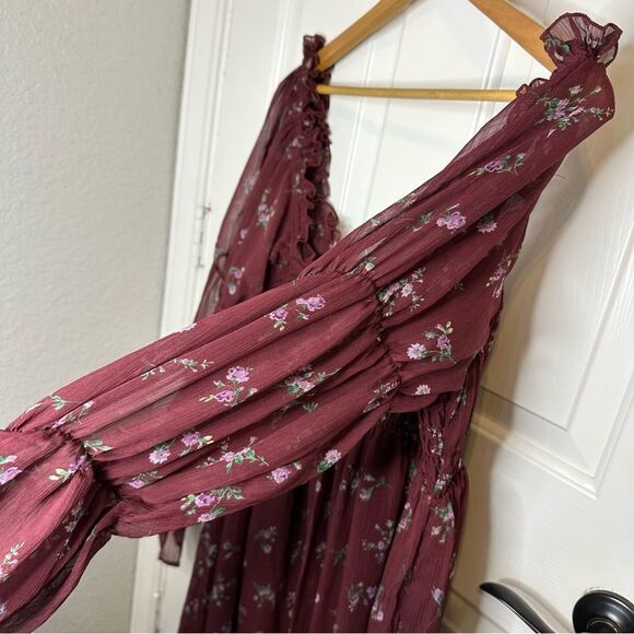 BNWT ASOS Maternity Burgundy Floral Print Milkmaid Long Sleeve Midi Dress Sz 12 - Picture 5 of 13